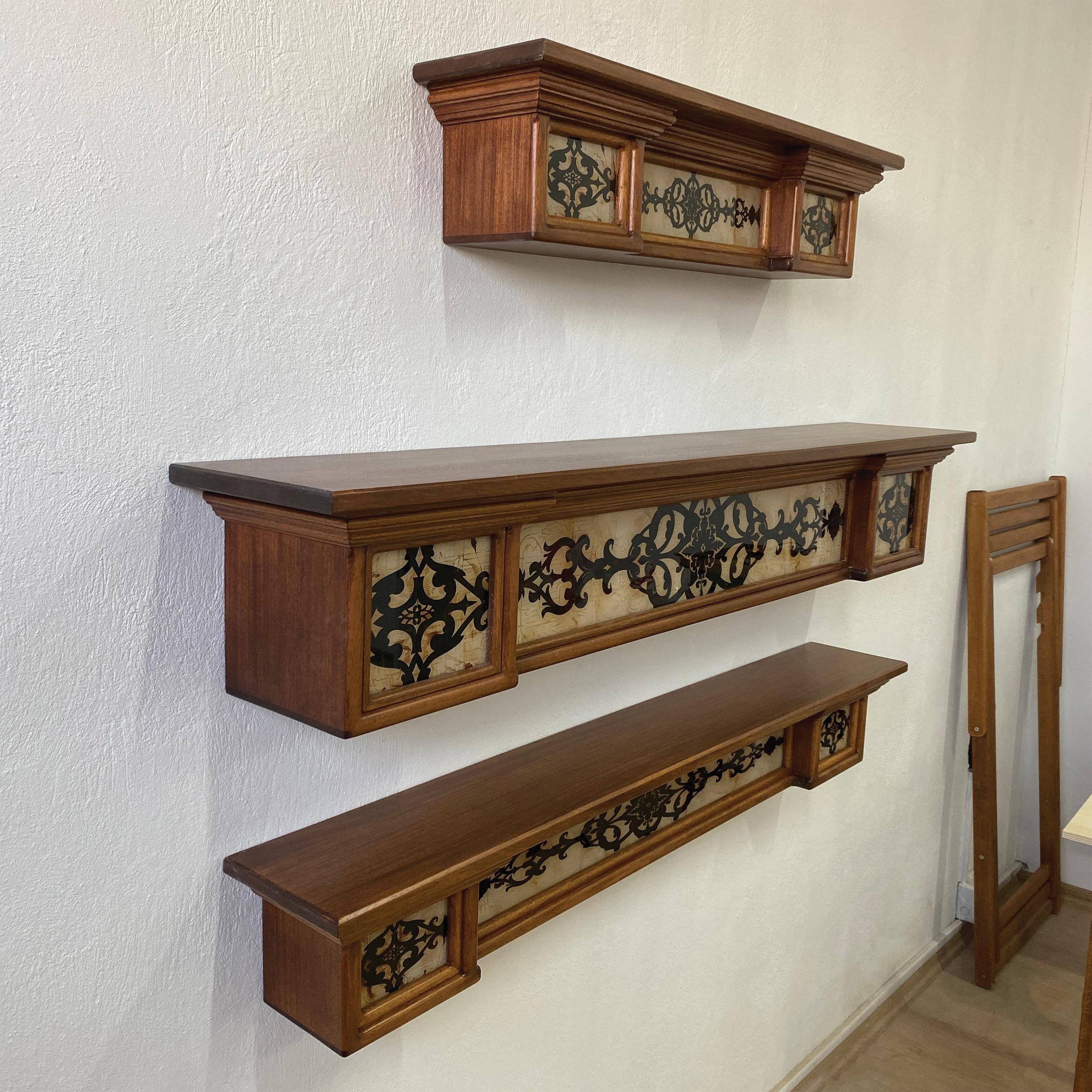 El Yapımı Ayous Ahşap Yüzer Raf