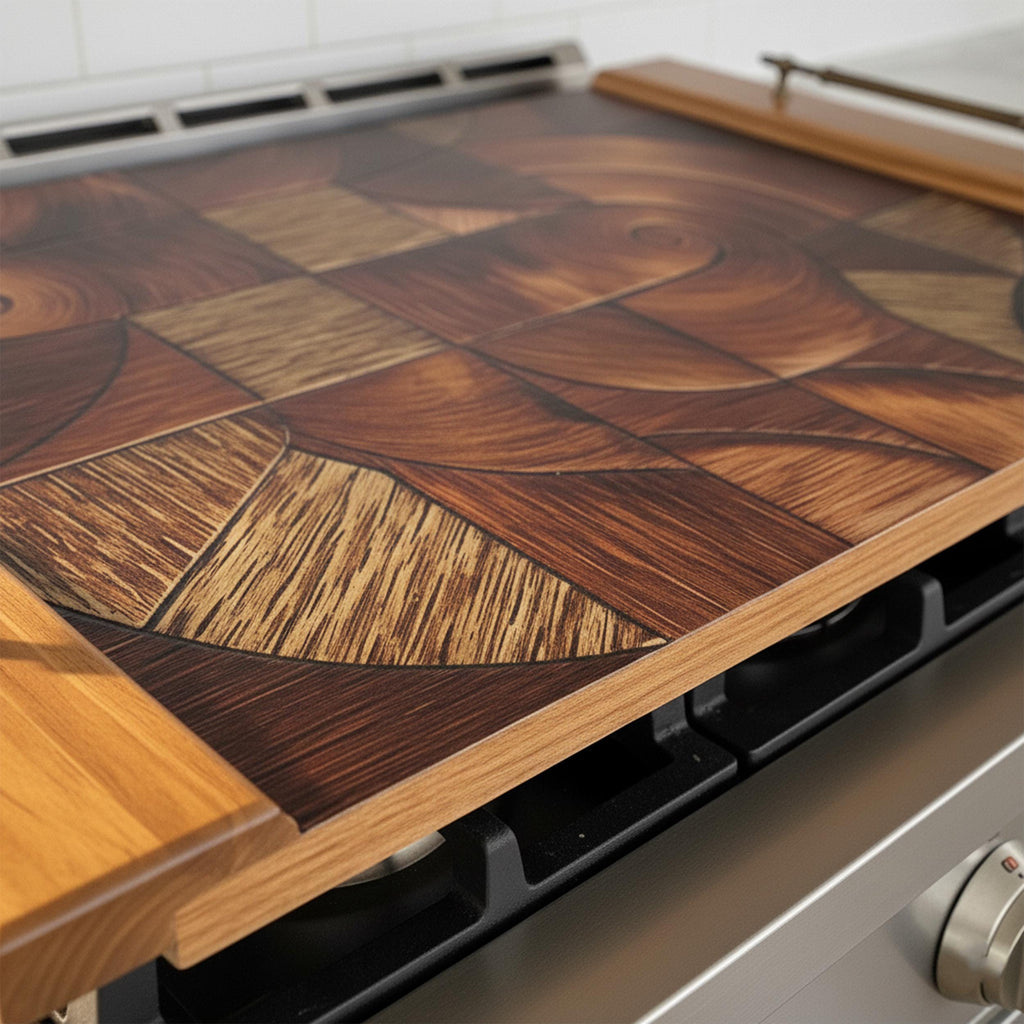 Modern Geometrik Cama Baskı Ahşap Ocak Kapağı