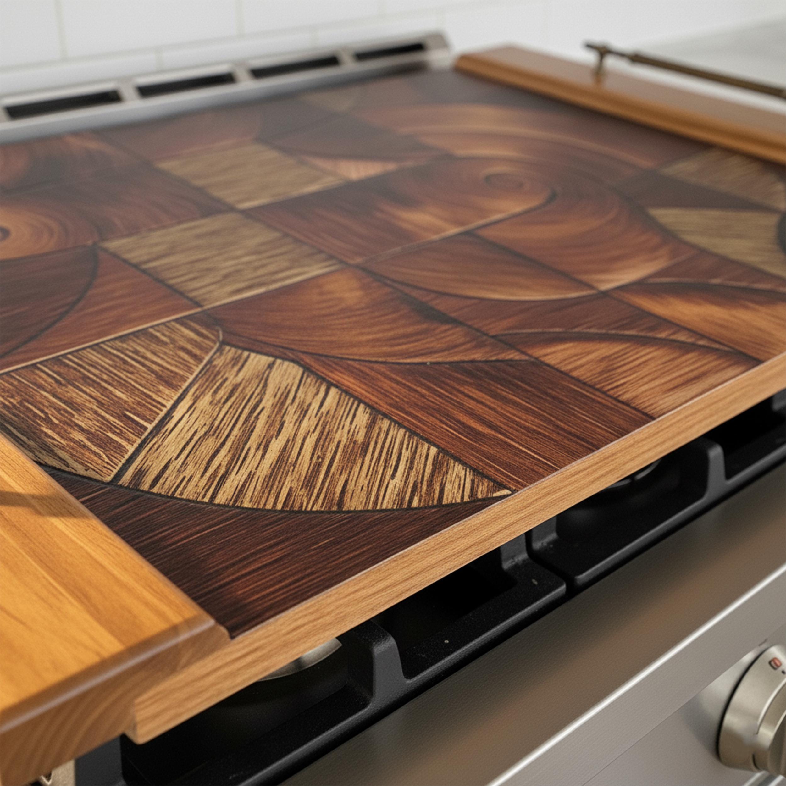 Modern Geometrik Cama Baskı Ahşap Ocak Kapağı