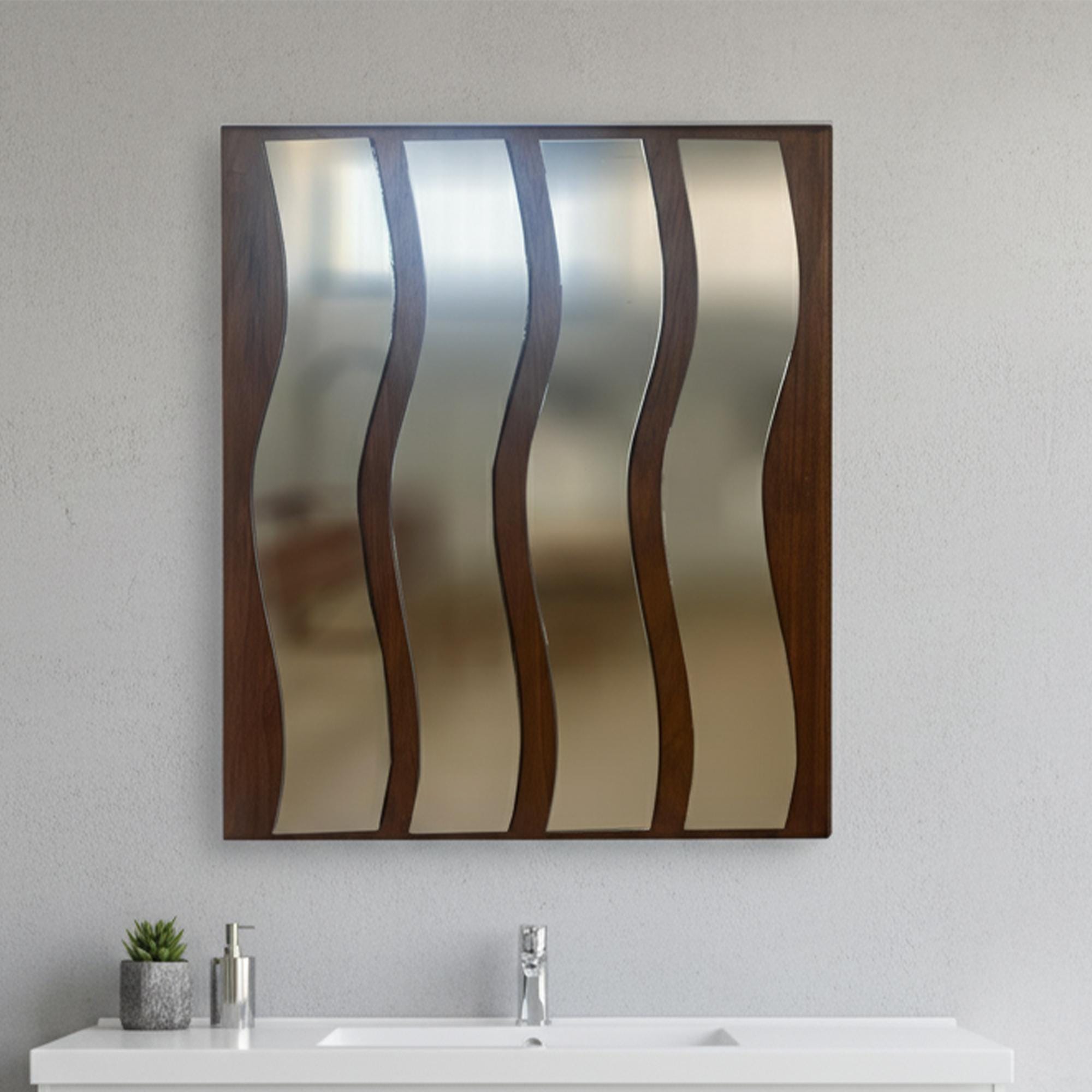 Dalga Formlu Ahşap Duvar Aynası