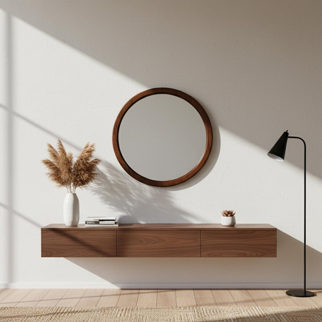 El Yapımı Ahşap Yuvarlak Duvar Aynası