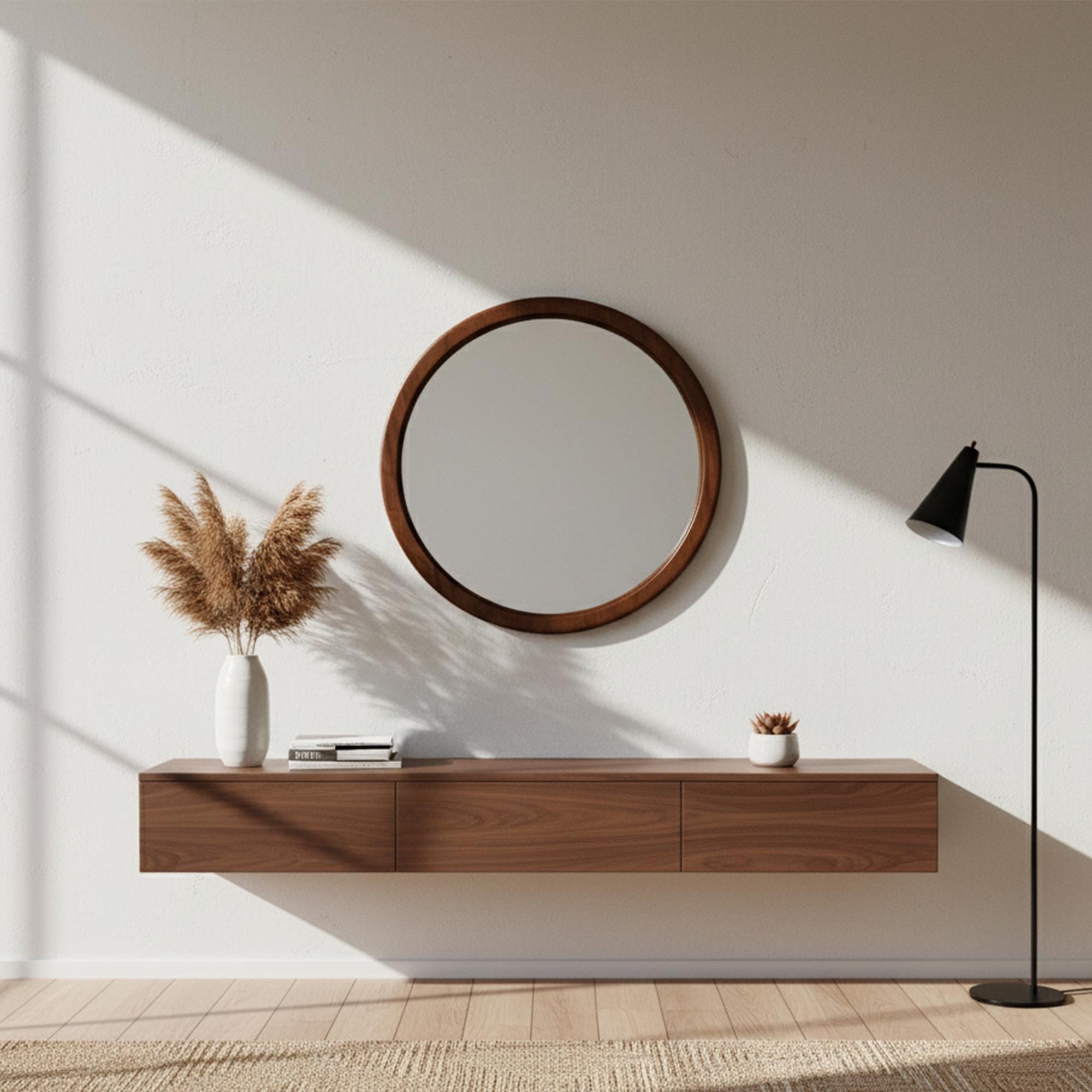 El Yapımı Ahşap Yuvarlak Duvar Aynası