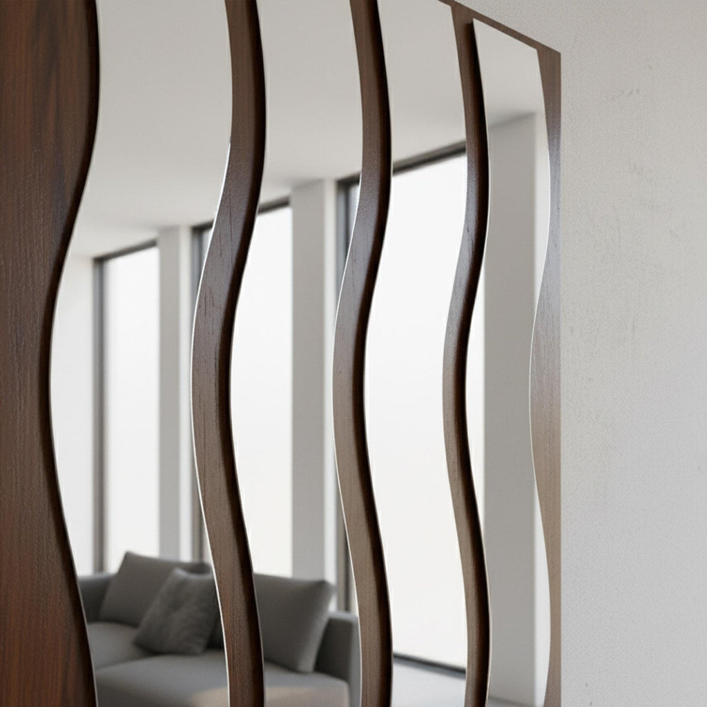 Dalga Formlu Ahşap Duvar Aynası