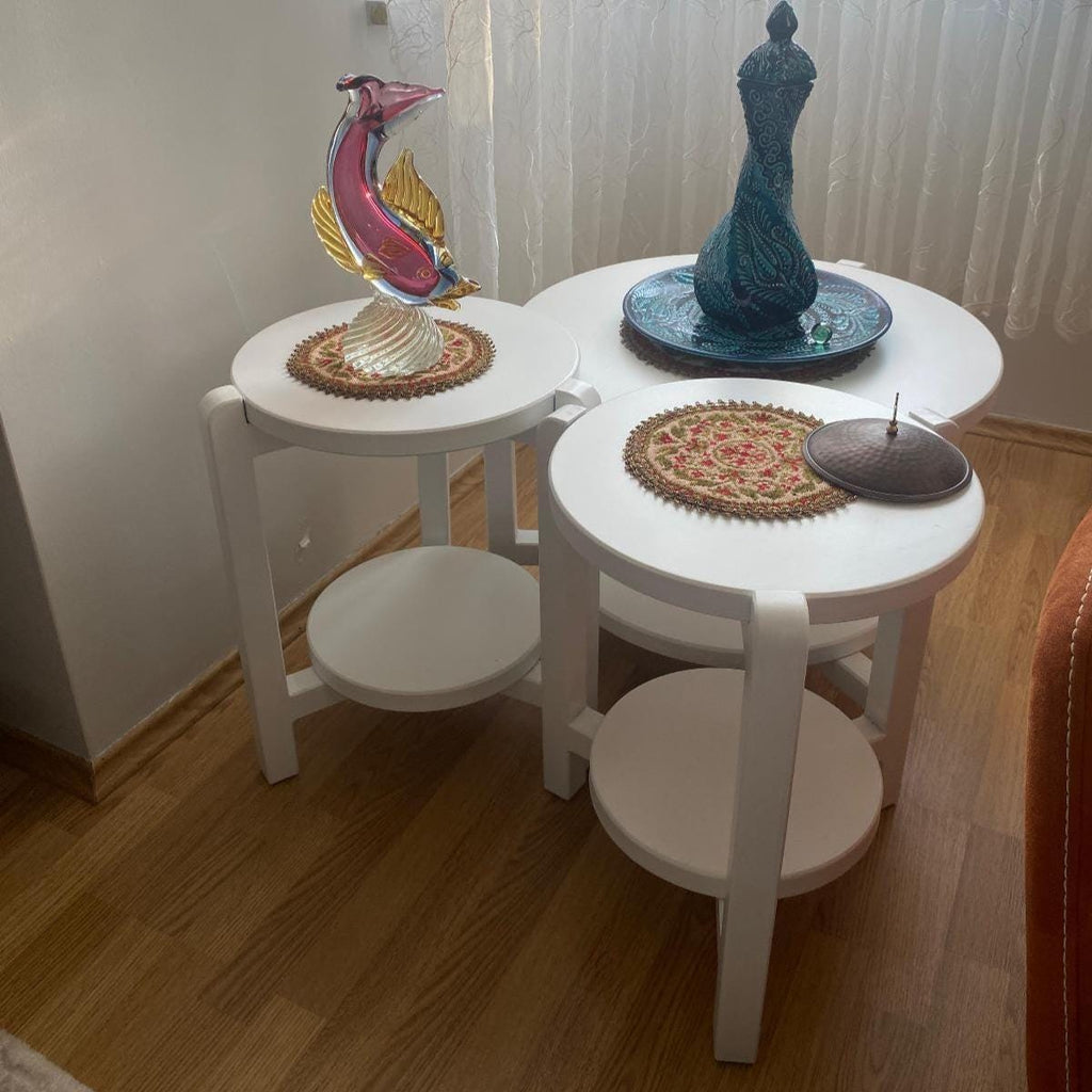 Yuvarlak Nesting Yan 2li Sehpa Seti