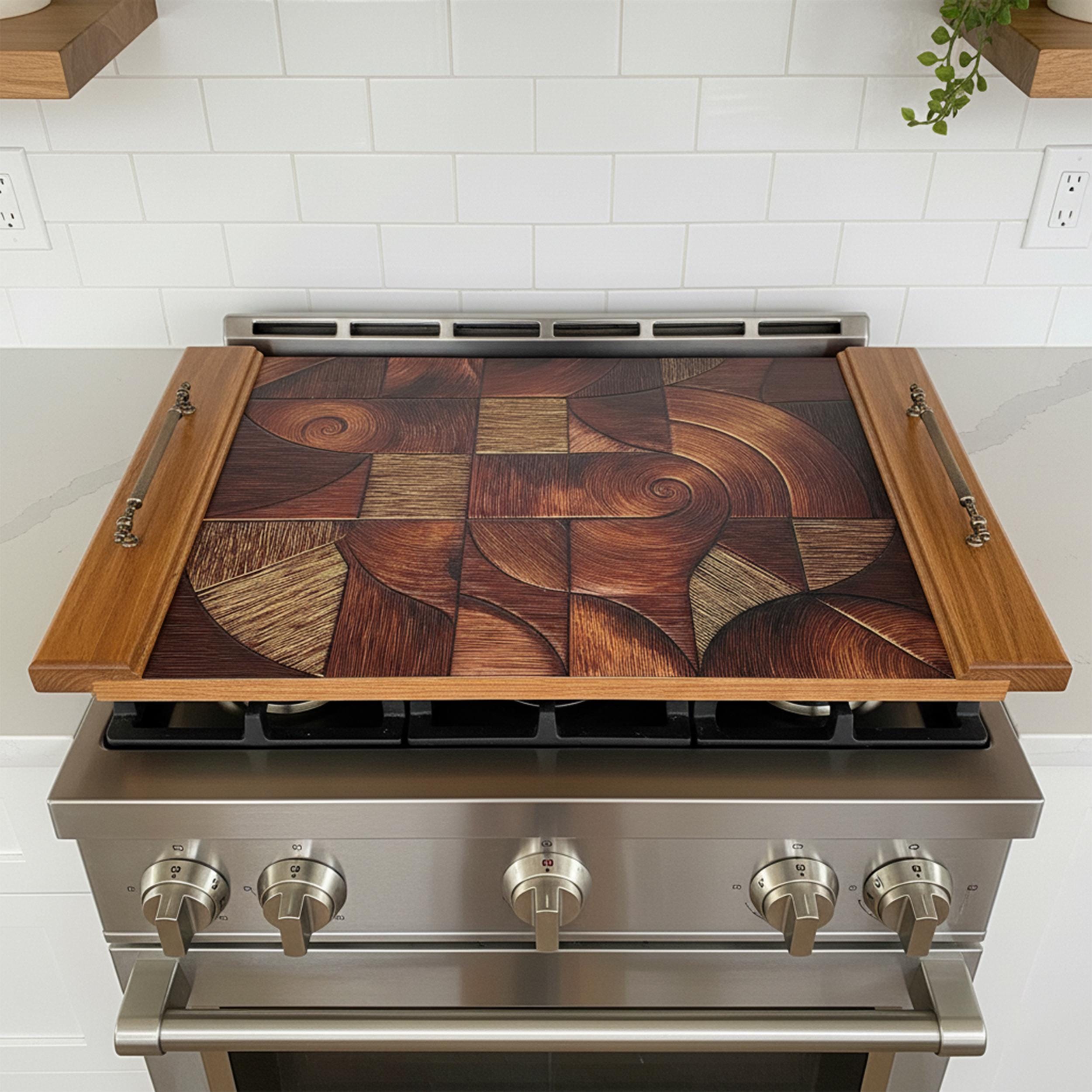 Modern Geometrik Cama Baskı Ahşap Ocak Kapağı