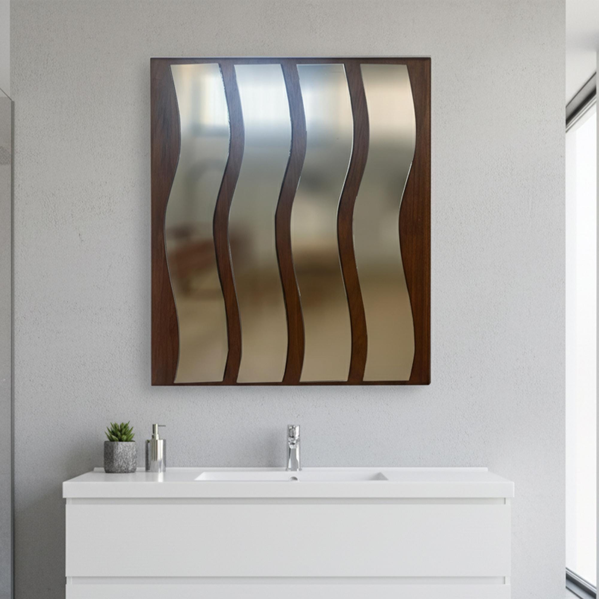 Dalga Formlu Ahşap Duvar Aynası
