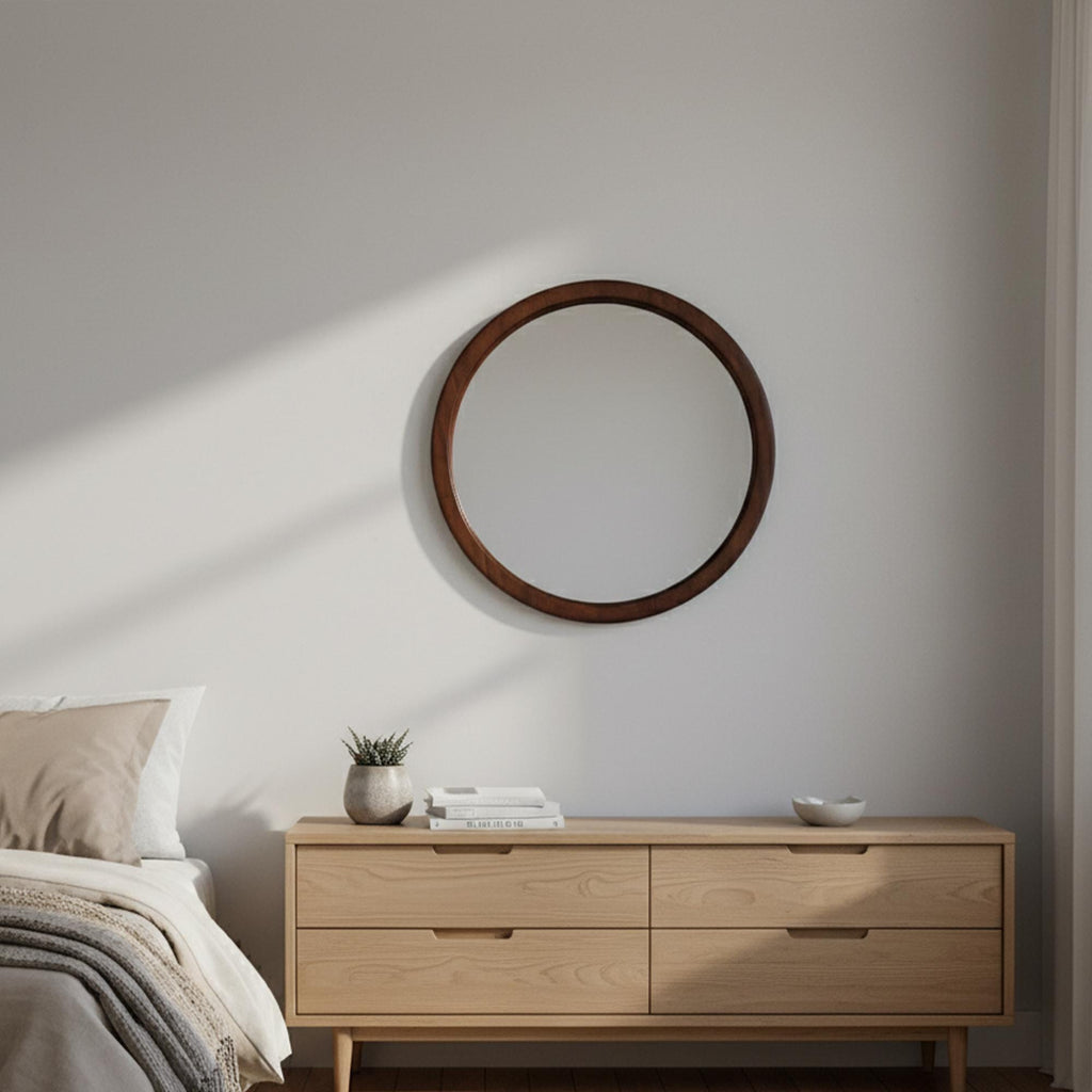 El Yapımı Ahşap Yuvarlak Duvar Aynası
