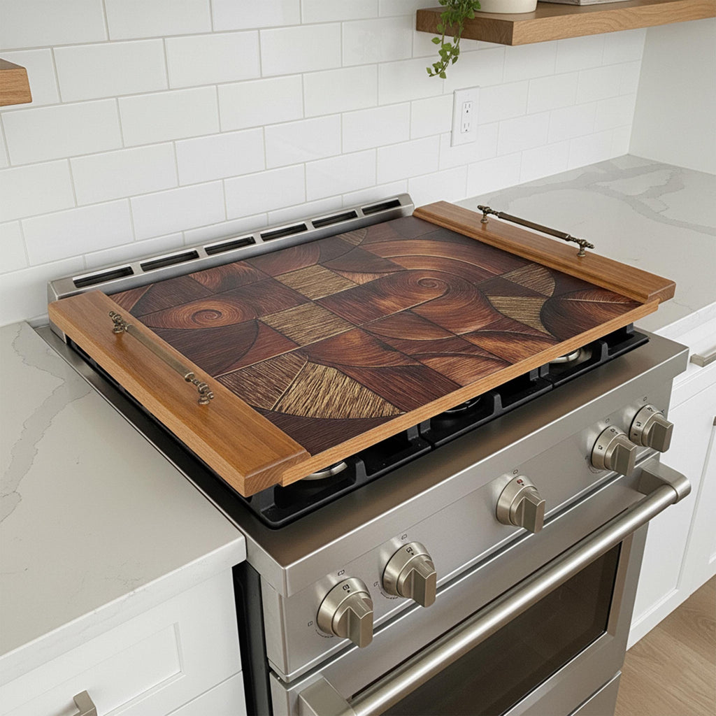 Modern Geometrik Cama Baskı Ahşap Ocak Kapağı