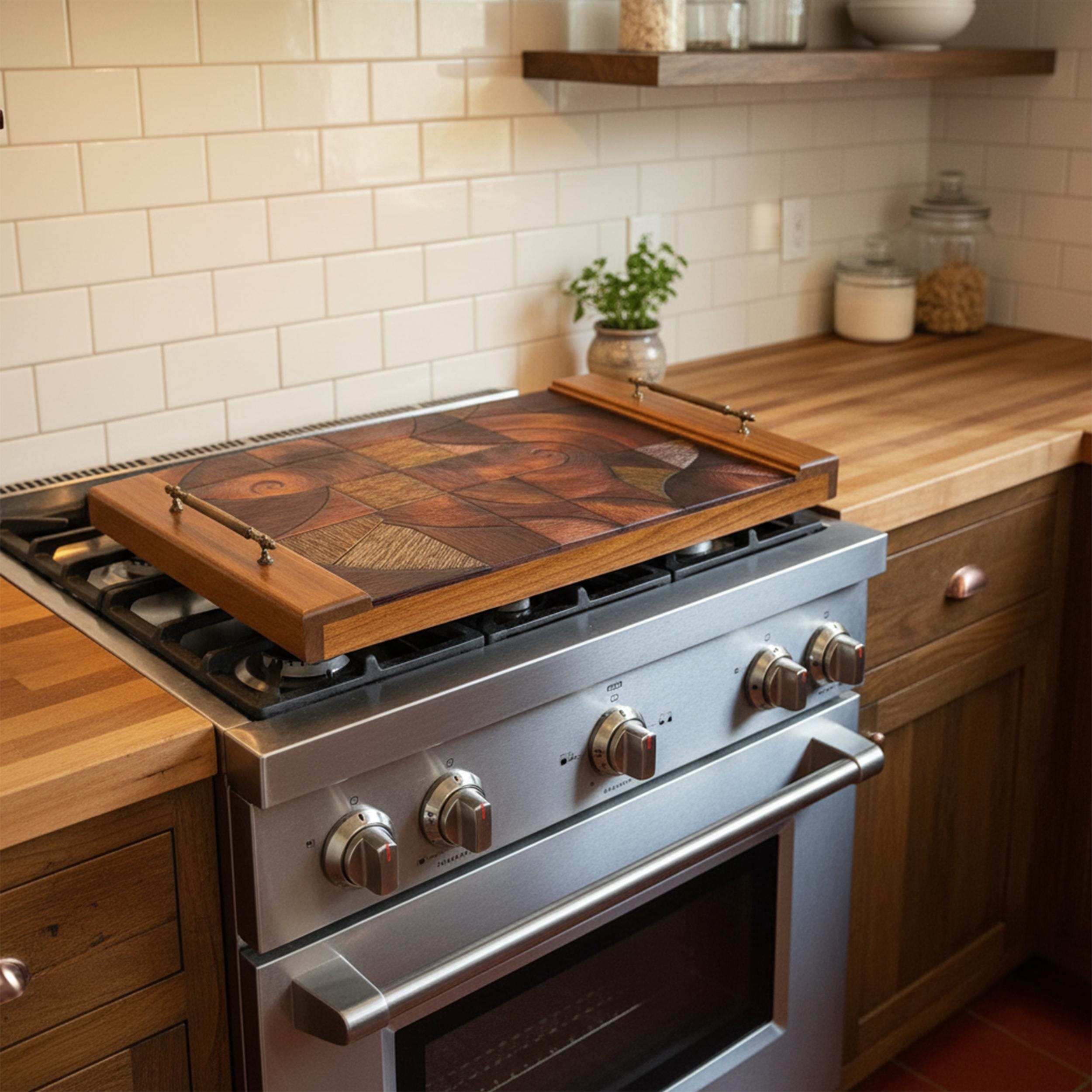 Modern Geometrik Cama Baskı Ahşap Ocak Kapağı