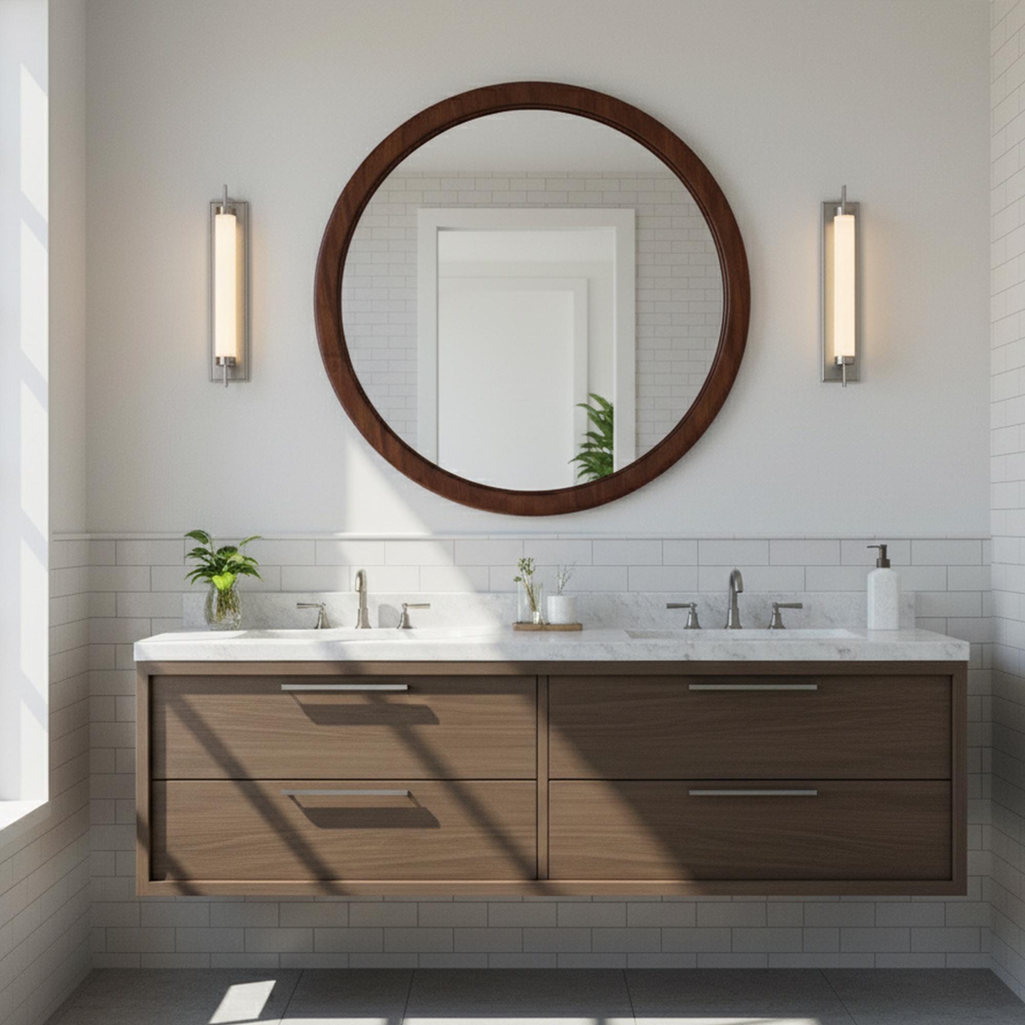 El Yapımı Ahşap Yuvarlak Duvar Aynası